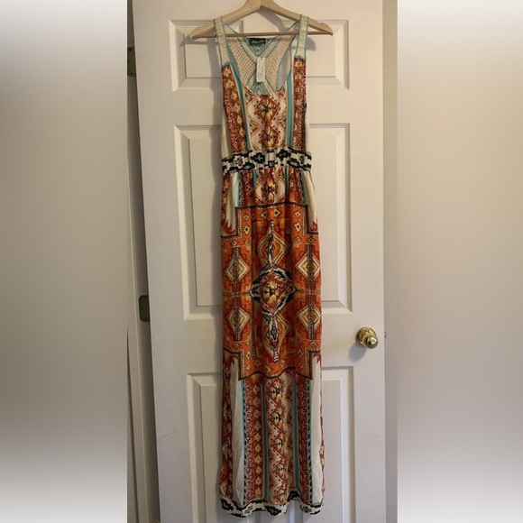 Anthropologie Maude Boho Crochet Back Maxi Dress Small NWT Double Side Slit - Picture 2 of 8